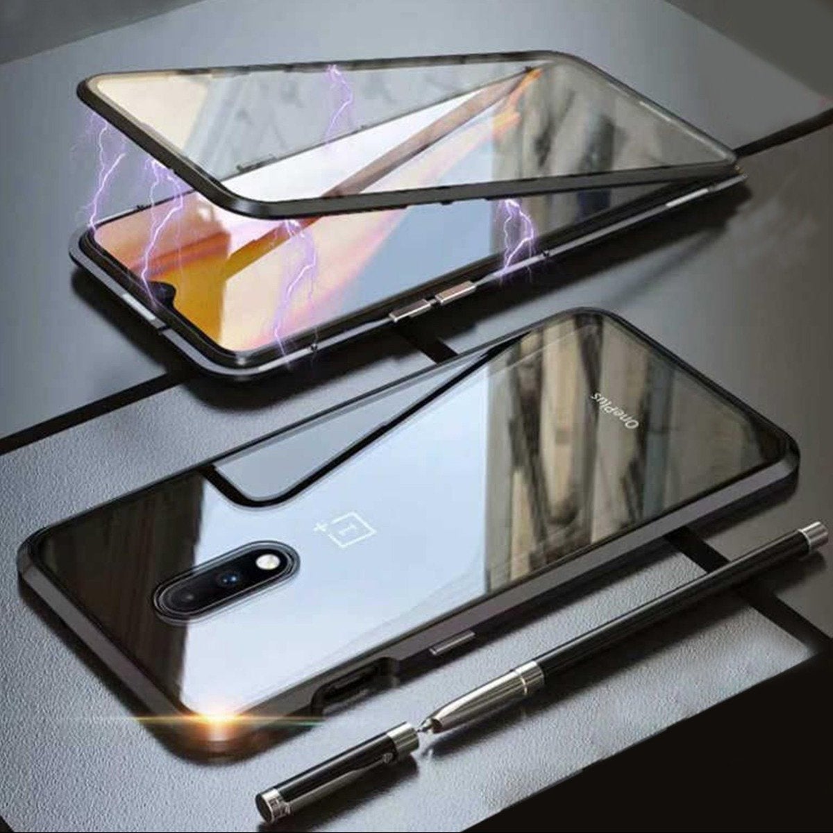 OnePlus Series Electronic Auto-Fit (Front+ Back) Glass Magnetic Case casemarts