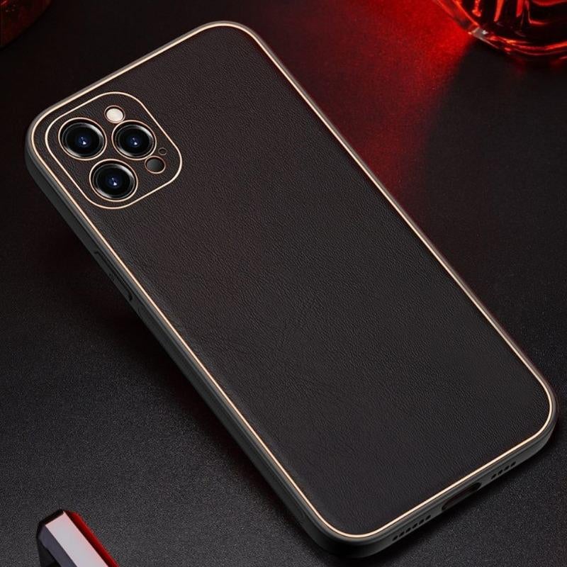 iPhone 12 Pro Max Leather Textured Gold Plated Case casemarts