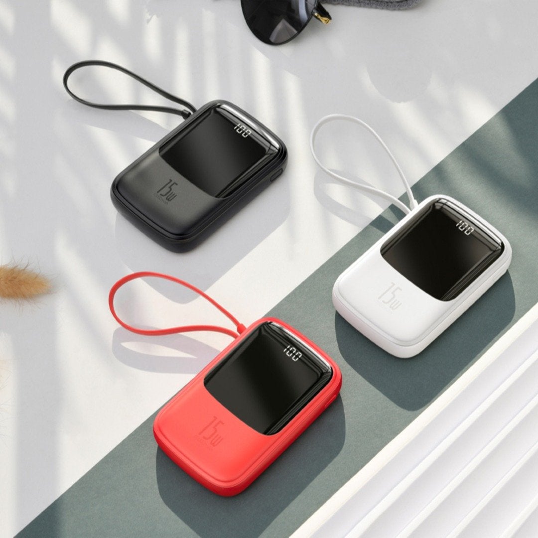 Baseus ® Qpow Digital Display 3A 10000mAh Power Bank With iPhone Cable casemarts
