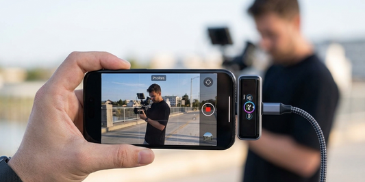 An iPhone 16 Pro records ProRes video while the GT storage device is connected via a fast USB-C cable.