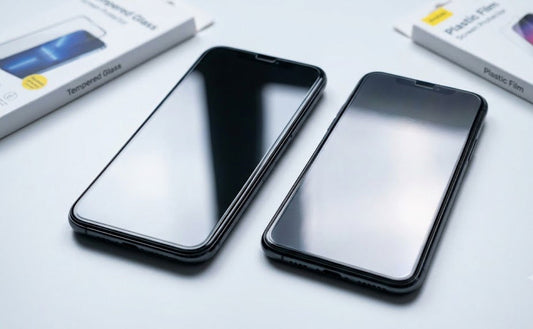 Rigid tempered glass vs thin plastic film screen protectors side-by-side comparison