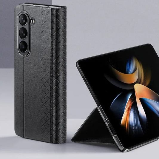 Galaxy Z Fold5 Luxury Lattice Leather Hinge Protection Case casemarts