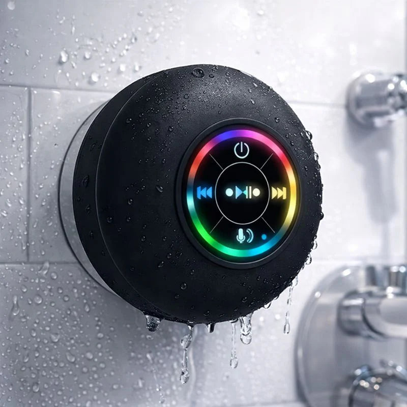 MINI BLUETOOTH SHOWER SPEAKER WITH RGB LIGHTS | WATERPROOF SUCTION CUP | WIRELESS BATHROOM MUSIC PLAYER WITH MIC