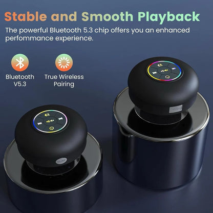 MINI BLUETOOTH SHOWER SPEAKER WITH RGB LIGHTS | WATERPROOF SUCTION CUP | WIRELESS BATHROOM MUSIC PLAYER WITH MIC
