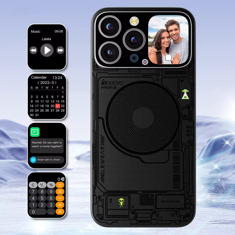 Smart iPhone Case with 1.83″ OLED Screen – Video Dial, Selfie Preview & Magnetic Charge